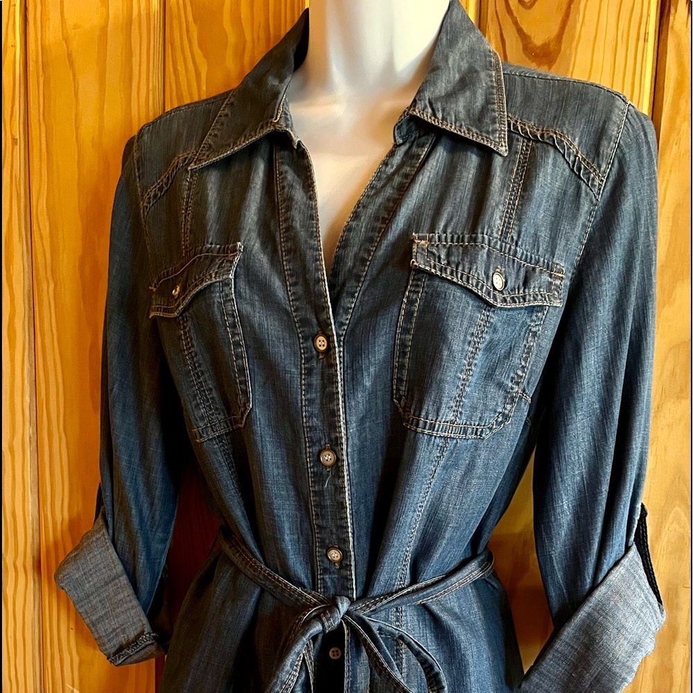 INC International Concepts Blue Denim Shirt Dress - Picture 2 of 8